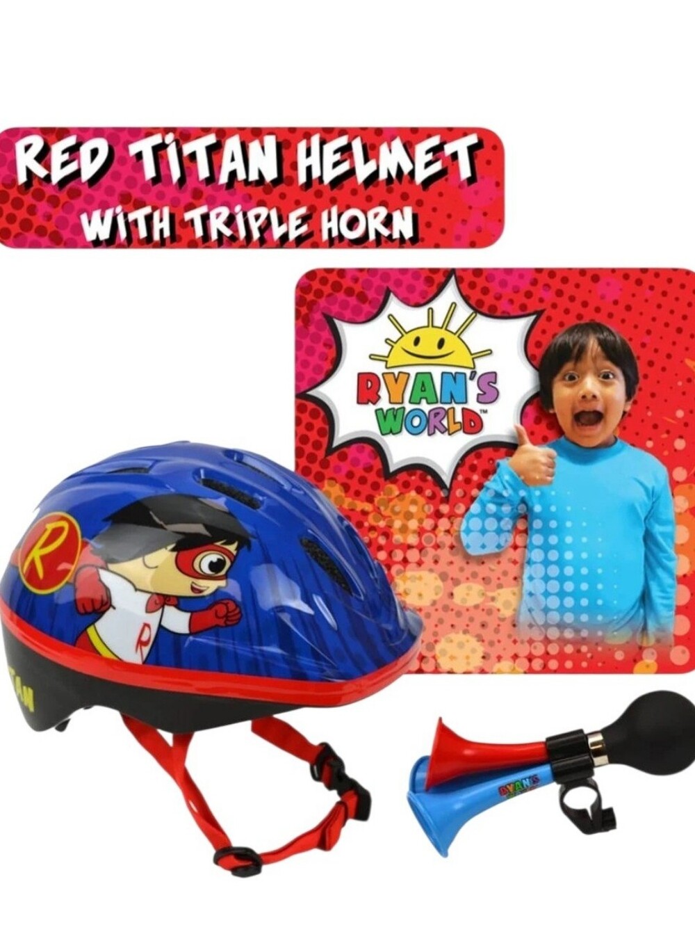 Ryan's World Kids Helmet with Triple Horn